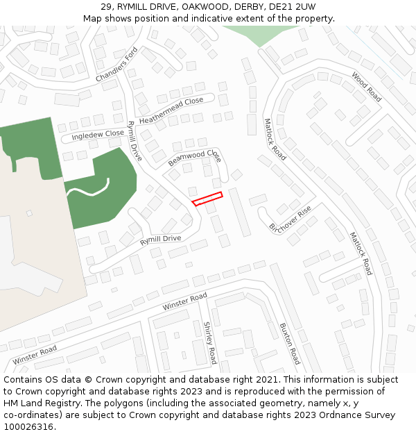 29, RYMILL DRIVE, OAKWOOD, DERBY, DE21 2UW: Location map and indicative extent of plot