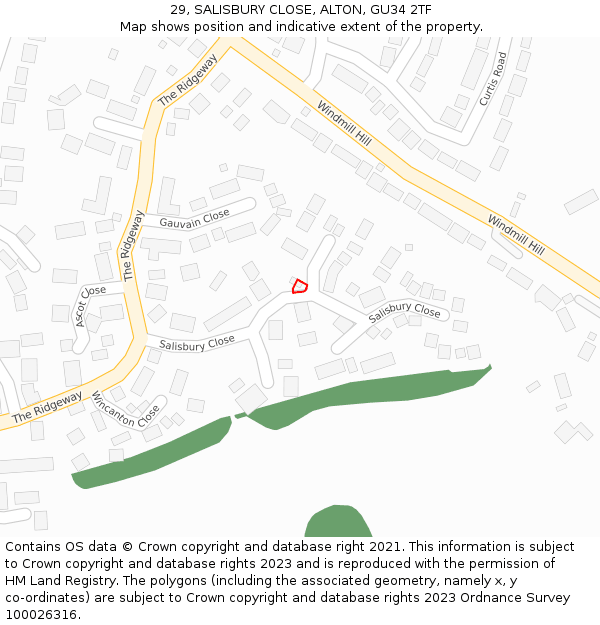 29, SALISBURY CLOSE, ALTON, GU34 2TF: Location map and indicative extent of plot