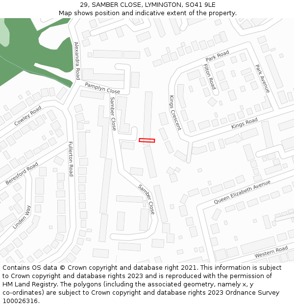 29, SAMBER CLOSE, LYMINGTON, SO41 9LE: Location map and indicative extent of plot