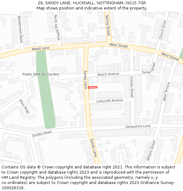 29, SANDY LANE, HUCKNALL, NOTTINGHAM, NG15 7GR: Location map and indicative extent of plot