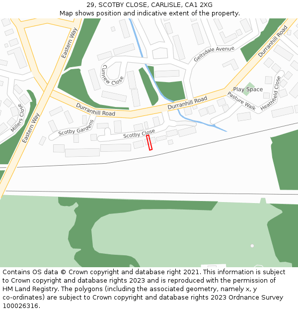 29, SCOTBY CLOSE, CARLISLE, CA1 2XG: Location map and indicative extent of plot