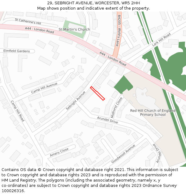 29, SEBRIGHT AVENUE, WORCESTER, WR5 2HH: Location map and indicative extent of plot