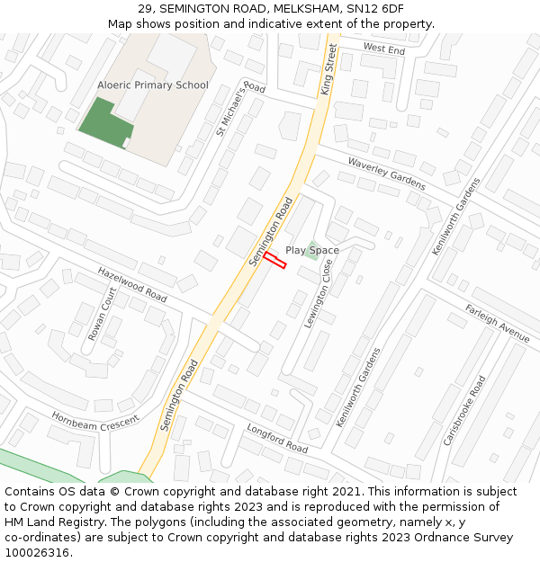 29, SEMINGTON ROAD, MELKSHAM, SN12 6DF: Location map and indicative extent of plot