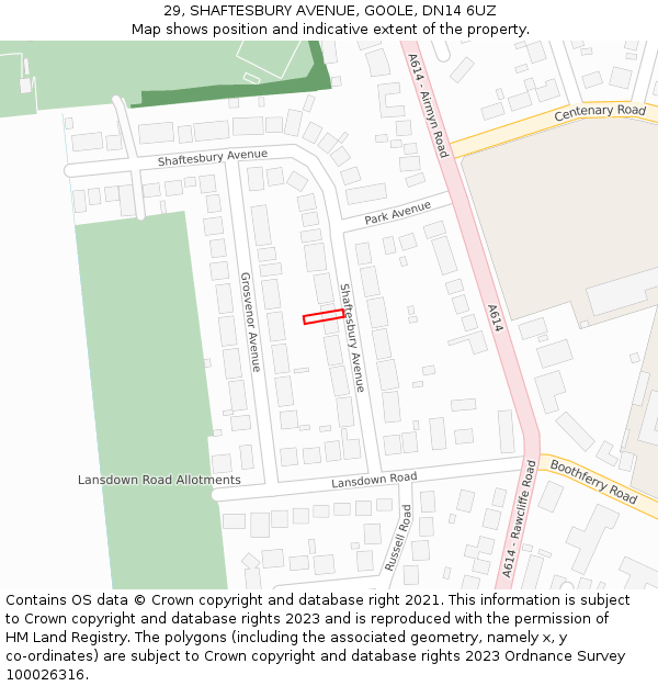 29, SHAFTESBURY AVENUE, GOOLE, DN14 6UZ: Location map and indicative extent of plot