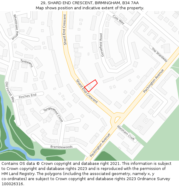 29, SHARD END CRESCENT, BIRMINGHAM, B34 7AA: Location map and indicative extent of plot