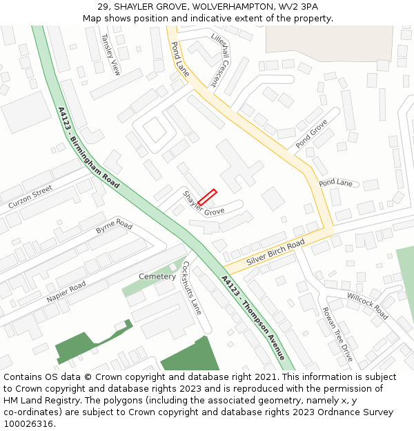 29, SHAYLER GROVE, WOLVERHAMPTON, WV2 3PA: Location map and indicative extent of plot