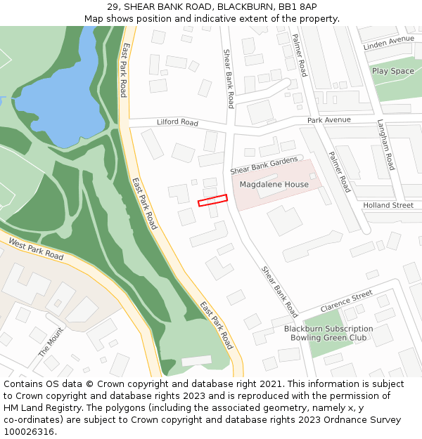 29, SHEAR BANK ROAD, BLACKBURN, BB1 8AP: Location map and indicative extent of plot