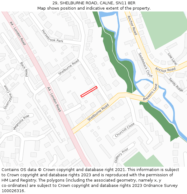 29, SHELBURNE ROAD, CALNE, SN11 8ER: Location map and indicative extent of plot