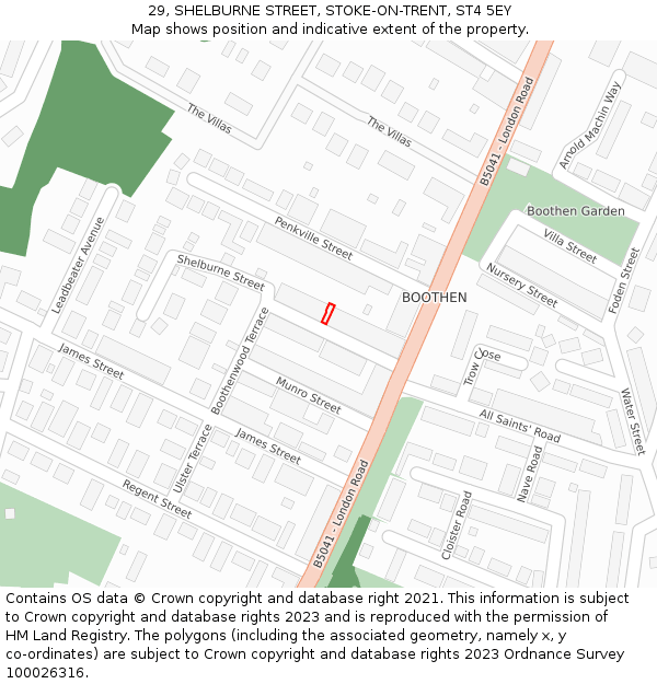 29, SHELBURNE STREET, STOKE-ON-TRENT, ST4 5EY: Location map and indicative extent of plot