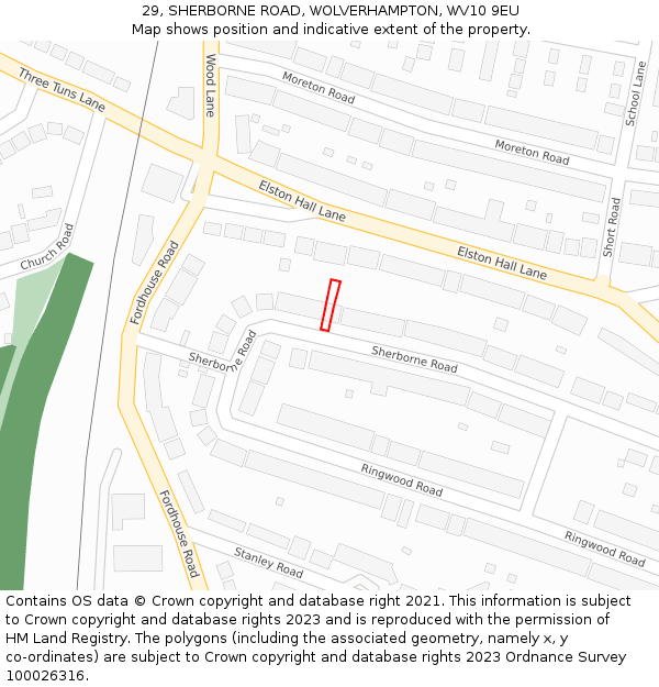 29, SHERBORNE ROAD, WOLVERHAMPTON, WV10 9EU: Location map and indicative extent of plot