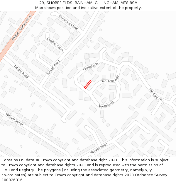29, SHOREFIELDS, RAINHAM, GILLINGHAM, ME8 8SA: Location map and indicative extent of plot