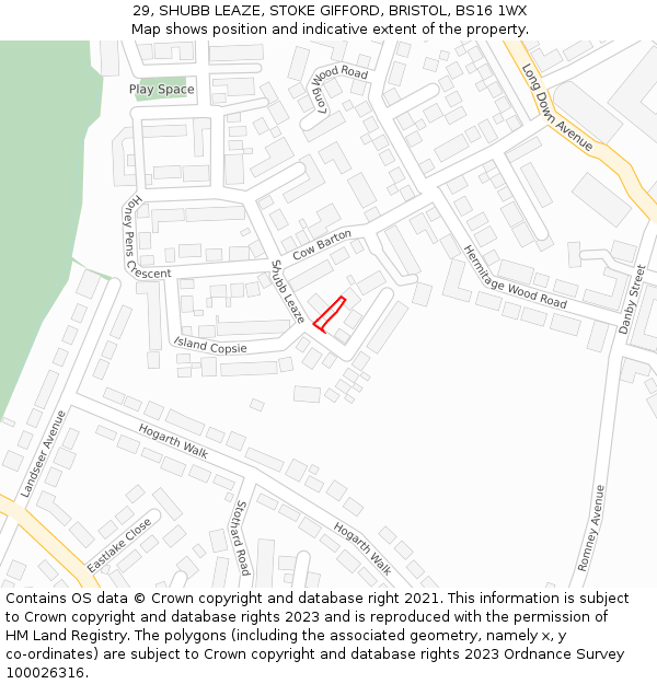 29, SHUBB LEAZE, STOKE GIFFORD, BRISTOL, BS16 1WX: Location map and indicative extent of plot