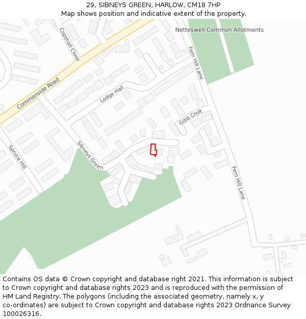 29, SIBNEYS GREEN, HARLOW, CM18 7HP: Location map and indicative extent of plot