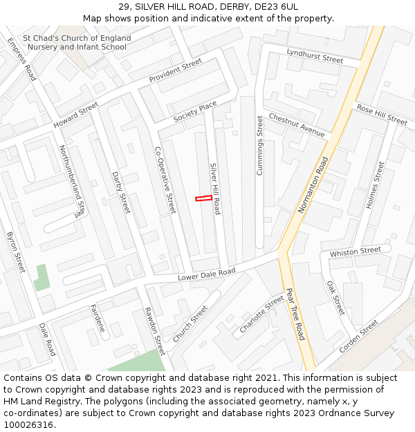 29, SILVER HILL ROAD, DERBY, DE23 6UL: Location map and indicative extent of plot