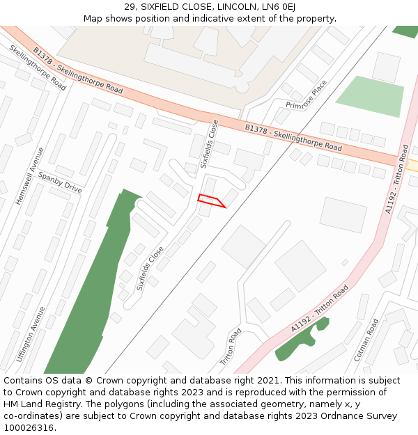 29, SIXFIELD CLOSE, LINCOLN, LN6 0EJ: Location map and indicative extent of plot