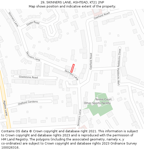 29, SKINNERS LANE, ASHTEAD, KT21 2NP: Location map and indicative extent of plot
