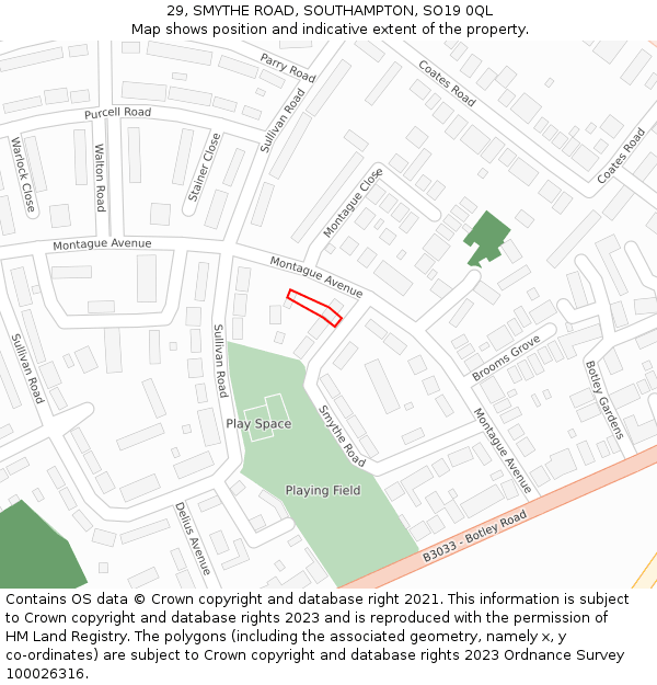 29, SMYTHE ROAD, SOUTHAMPTON, SO19 0QL: Location map and indicative extent of plot