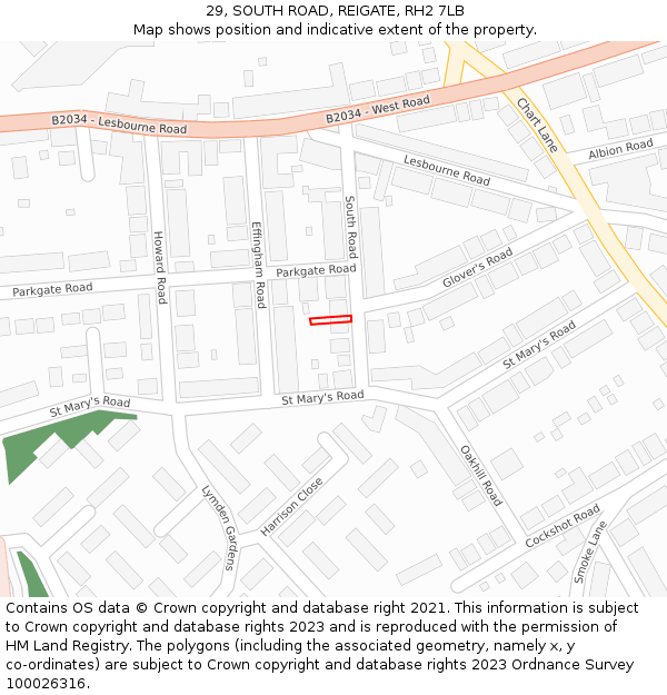 29, SOUTH ROAD, REIGATE, RH2 7LB: Location map and indicative extent of plot