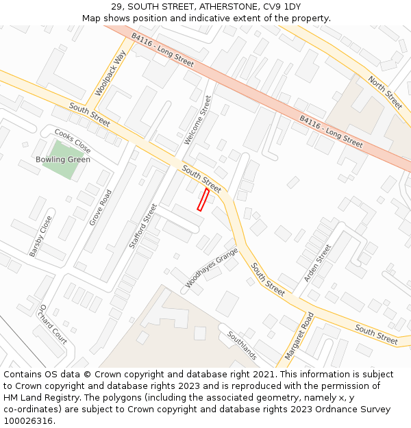 29, SOUTH STREET, ATHERSTONE, CV9 1DY: Location map and indicative extent of plot