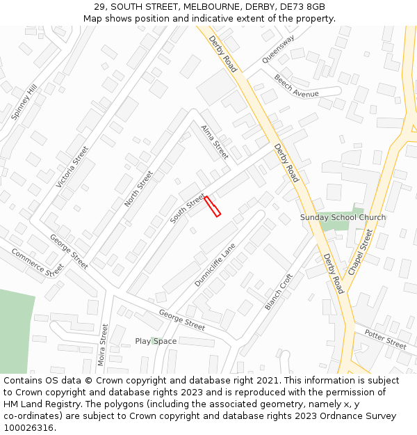 29, SOUTH STREET, MELBOURNE, DERBY, DE73 8GB: Location map and indicative extent of plot