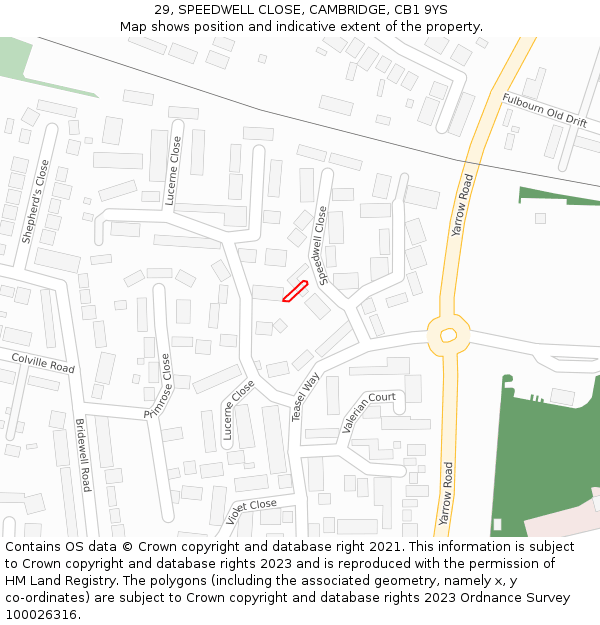 29, SPEEDWELL CLOSE, CAMBRIDGE, CB1 9YS: Location map and indicative extent of plot