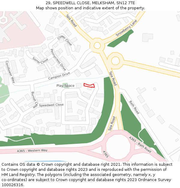29, SPEEDWELL CLOSE, MELKSHAM, SN12 7TE: Location map and indicative extent of plot