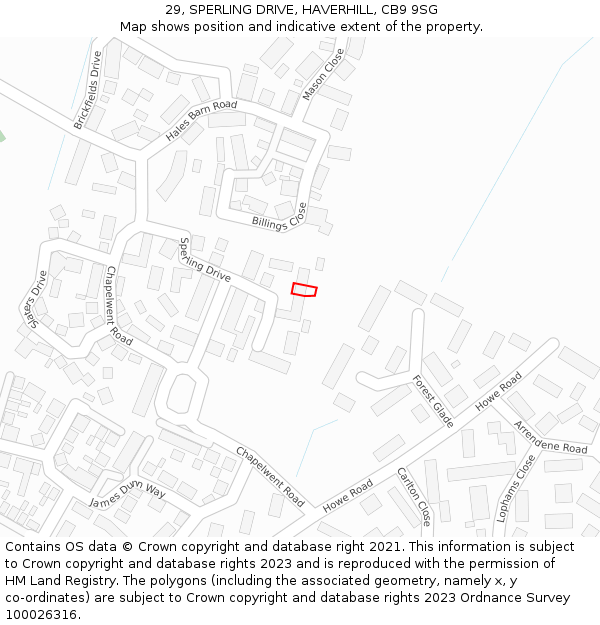 29, SPERLING DRIVE, HAVERHILL, CB9 9SG: Location map and indicative extent of plot
