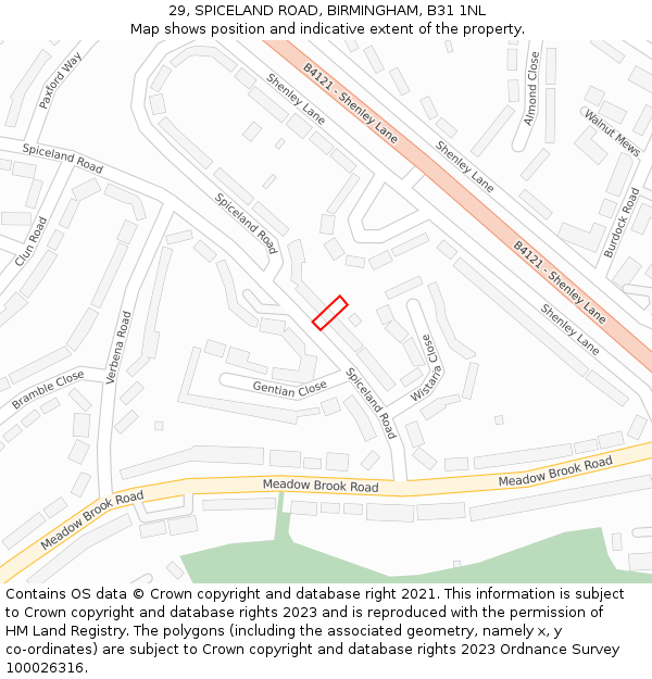 29, SPICELAND ROAD, BIRMINGHAM, B31 1NL: Location map and indicative extent of plot