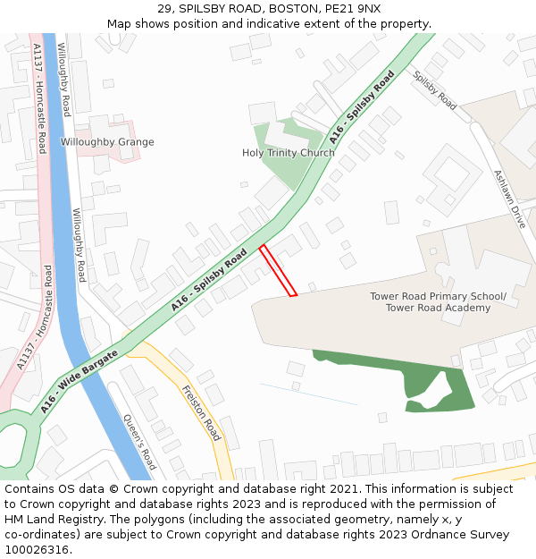 29, SPILSBY ROAD, BOSTON, PE21 9NX: Location map and indicative extent of plot