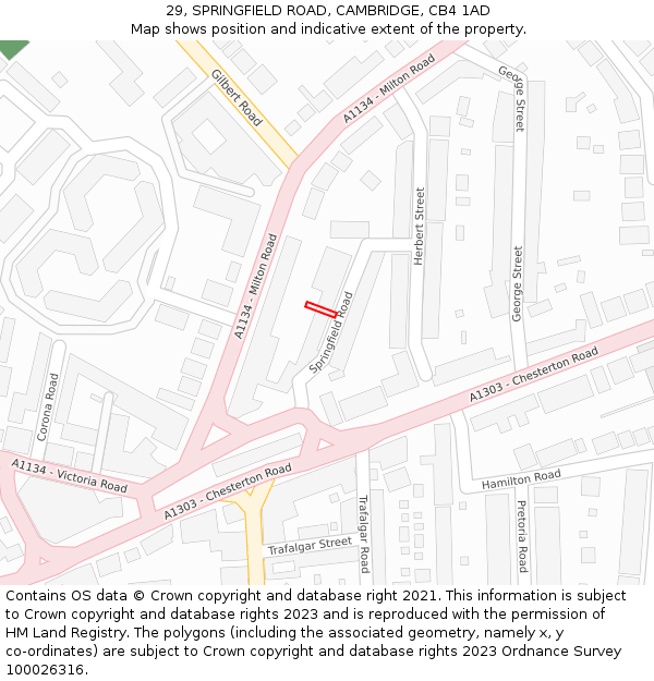 29, SPRINGFIELD ROAD, CAMBRIDGE, CB4 1AD: Location map and indicative extent of plot