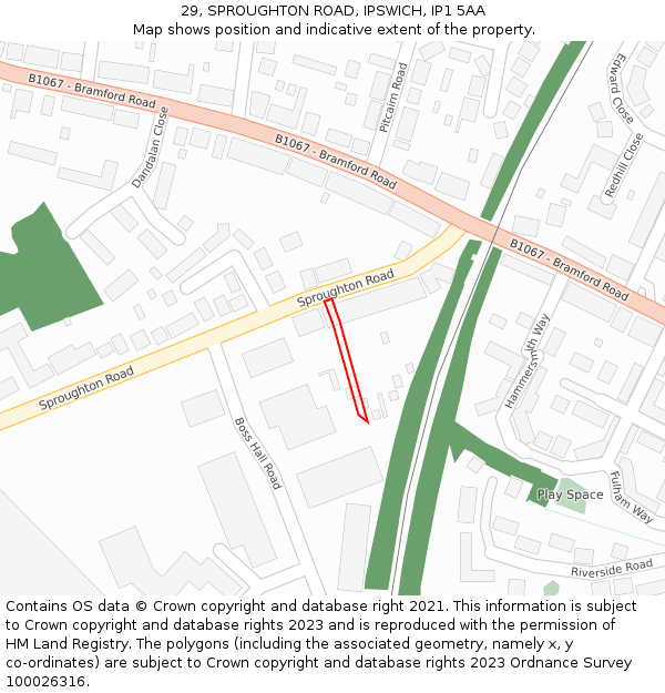 29, SPROUGHTON ROAD, IPSWICH, IP1 5AA: Location map and indicative extent of plot