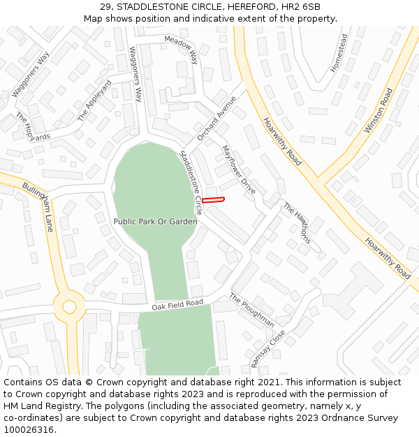 29, STADDLESTONE CIRCLE, HEREFORD, HR2 6SB: Location map and indicative extent of plot