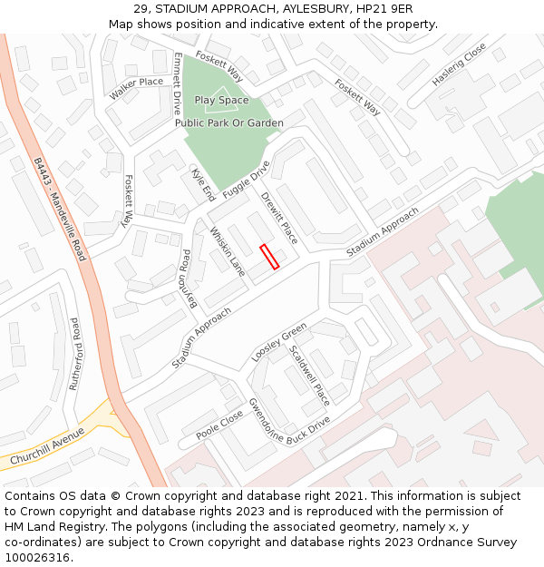 29, STADIUM APPROACH, AYLESBURY, HP21 9ER: Location map and indicative extent of plot