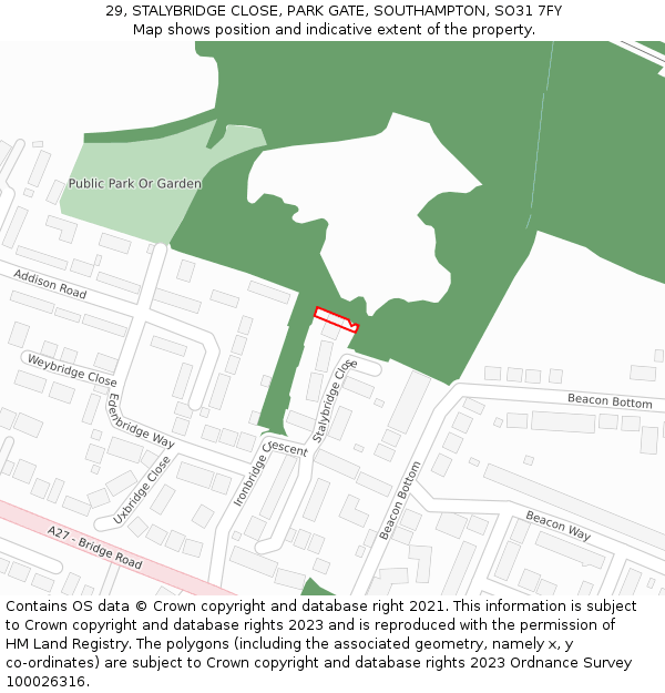 29, STALYBRIDGE CLOSE, PARK GATE, SOUTHAMPTON, SO31 7FY: Location map and indicative extent of plot