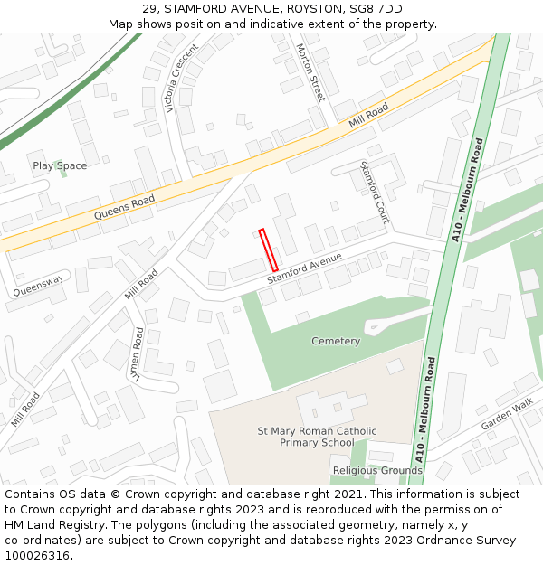 29, STAMFORD AVENUE, ROYSTON, SG8 7DD: Location map and indicative extent of plot