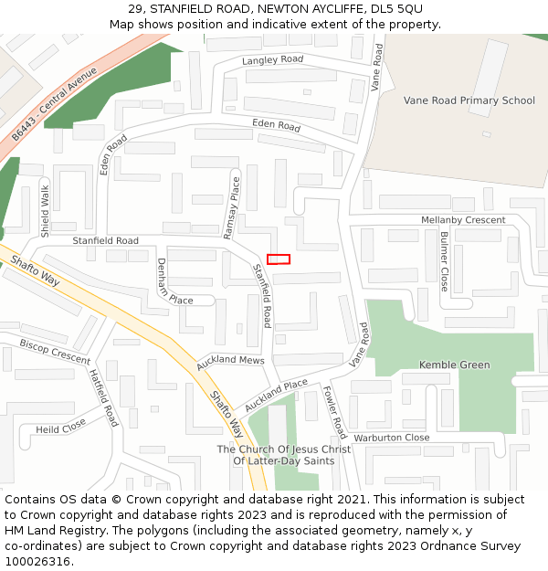 29, STANFIELD ROAD, NEWTON AYCLIFFE, DL5 5QU: Location map and indicative extent of plot
