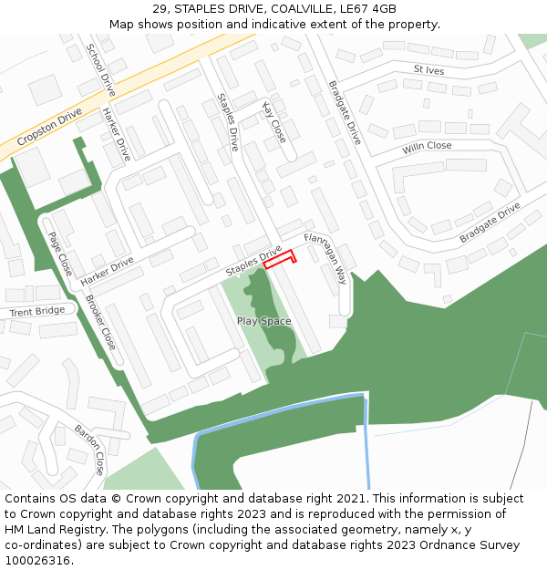 29, STAPLES DRIVE, COALVILLE, LE67 4GB: Location map and indicative extent of plot