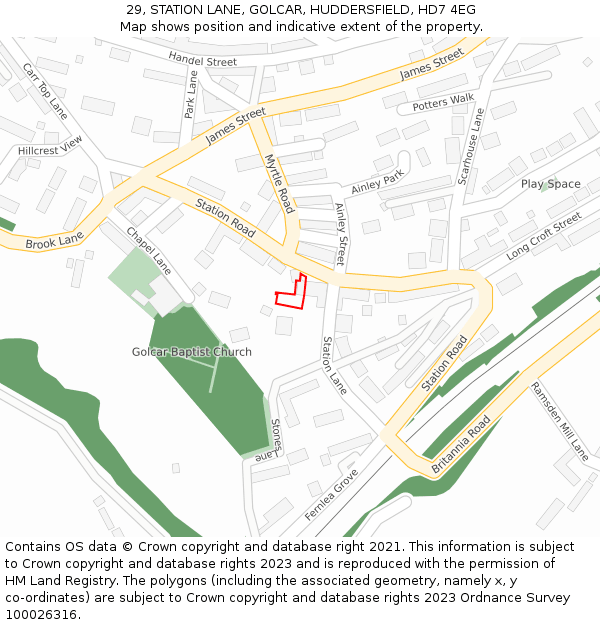 29, STATION LANE, GOLCAR, HUDDERSFIELD, HD7 4EG: Location map and indicative extent of plot