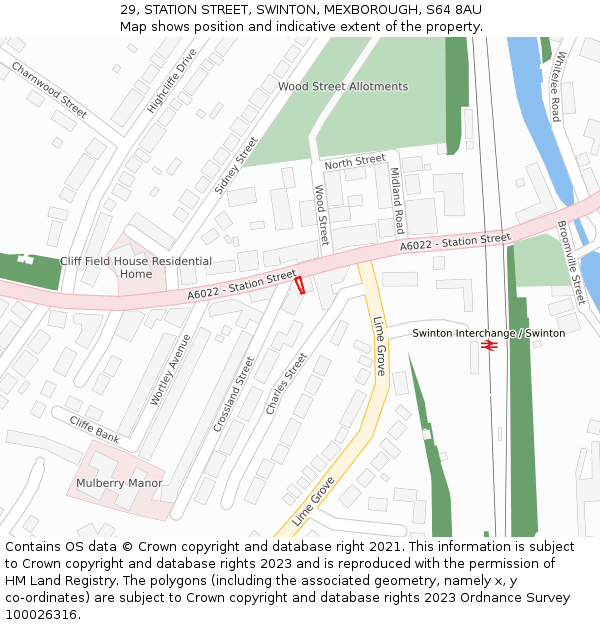 29, STATION STREET, SWINTON, MEXBOROUGH, S64 8AU: Location map and indicative extent of plot