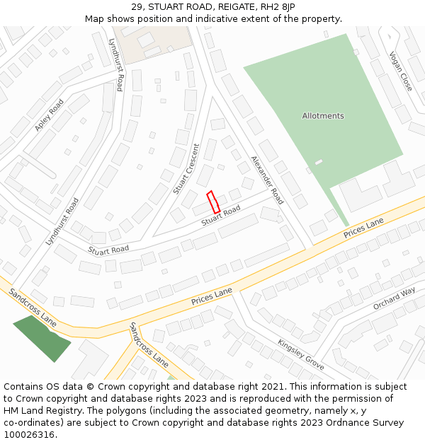 29, STUART ROAD, REIGATE, RH2 8JP: Location map and indicative extent of plot