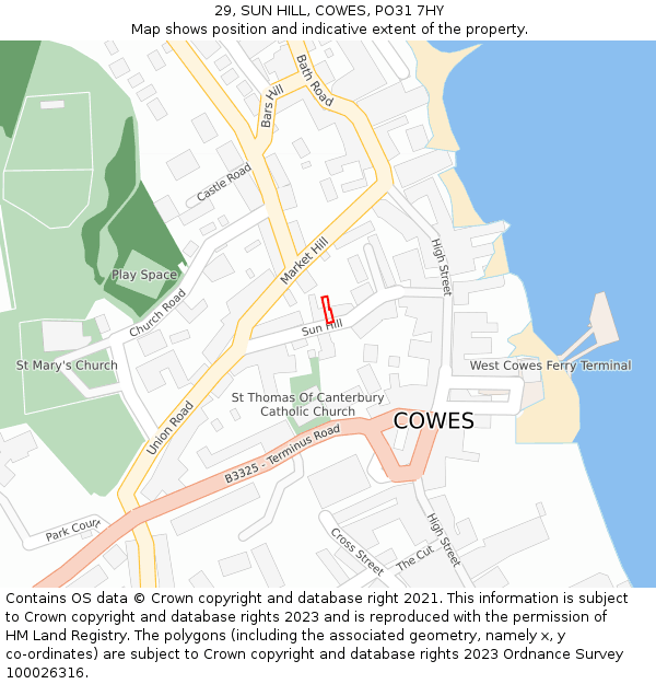 29, SUN HILL, COWES, PO31 7HY: Location map and indicative extent of plot