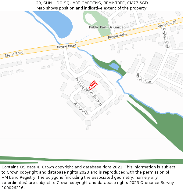 29, SUN LIDO SQUARE GARDENS, BRAINTREE, CM77 6GD: Location map and indicative extent of plot