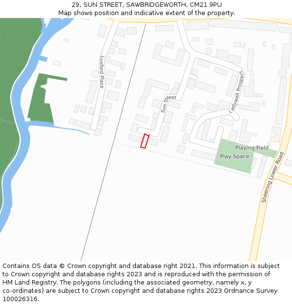 29, SUN STREET, SAWBRIDGEWORTH, CM21 9PU: Location map and indicative extent of plot