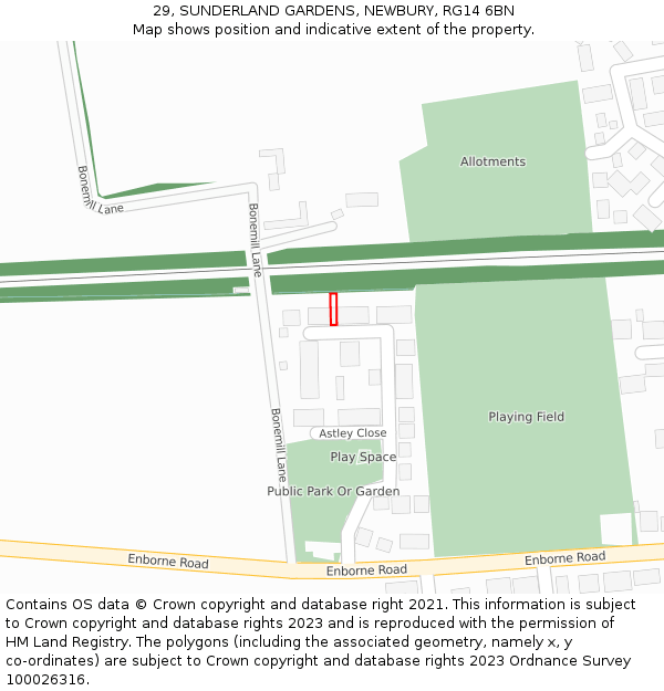 29, SUNDERLAND GARDENS, NEWBURY, RG14 6BN: Location map and indicative extent of plot