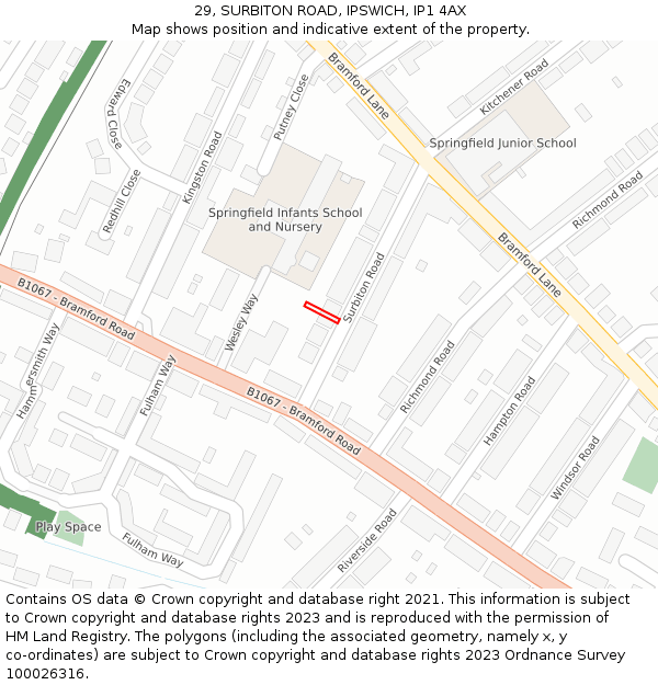 29, SURBITON ROAD, IPSWICH, IP1 4AX: Location map and indicative extent of plot