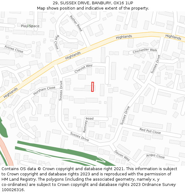 29, SUSSEX DRIVE, BANBURY, OX16 1UP: Location map and indicative extent of plot