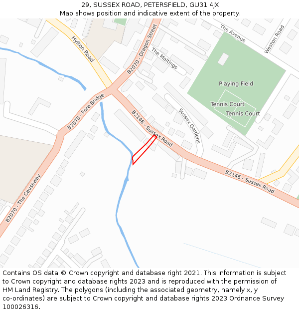 29, SUSSEX ROAD, PETERSFIELD, GU31 4JX: Location map and indicative extent of plot