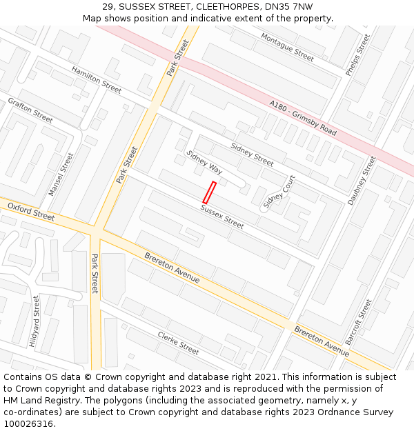 29, SUSSEX STREET, CLEETHORPES, DN35 7NW: Location map and indicative extent of plot