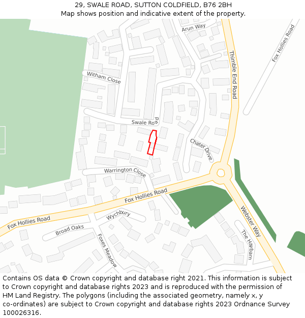 29, SWALE ROAD, SUTTON COLDFIELD, B76 2BH: Location map and indicative extent of plot