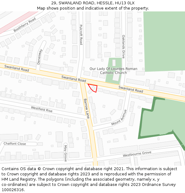 29, SWANLAND ROAD, HESSLE, HU13 0LX: Location map and indicative extent of plot